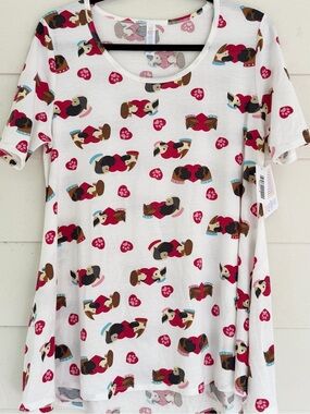 White Short Sleeve Tee with Pink Paw & Dog Print LuLaRoe Perfect T M
